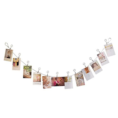 Multi-Purpose Steel Wall Hanging Photo Display Cable Wire Rod with 12 Adjustable Clips for Hanging Photos Notes Postcard and Artworks (Round) - size: Round