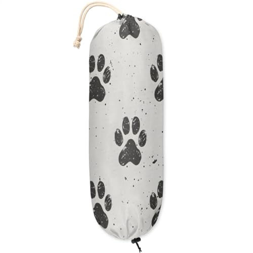 Paw Prints Plastic Bag Holder Grocery Bag Storage Dispenser Wall Mount Washable Reusable Trash Garbage Bag Organizer for Home Kitchen Camper