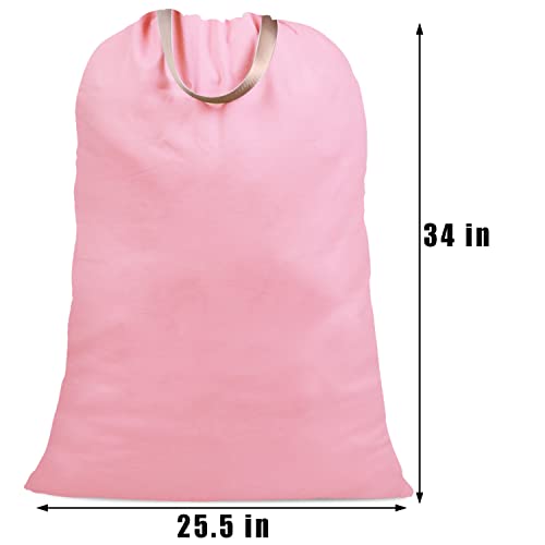 Cotton Canvas Laundry Bag with Handles & Drawstring Straps, Heavy Duty Extra Large Laundry Bags for Laundromat and Household, 25.5x34 Inch, Pink - color: Pink