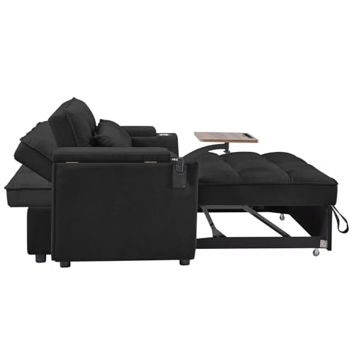 oaaktu ﻿ 65''Convertible Sleeper Sofa Bed,3-in-1 Pull Out Couch Bed with 360 Degree rotatable Side Table and USB Ports for Living Room,RV (07Black) - color: 07black