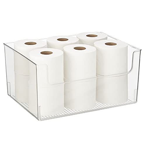 mDesign Large Modern Plastic Open Front Dip Storage Organizer Bin Basket for Bathroom Organization - Vanity Shelf, Cubby, Cabinet, and Closet Organizing Decor - Ligne Collection - 4 Pack - Clear