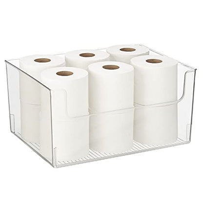 mDesign Large Modern Plastic Open Front Dip Storage Organizer Bin Basket for Bathroom Organization - Vanity Shelf, Cubby, Cabinet, and Closet Organizing Decor - Ligne Collection - 4 Pack - Clear