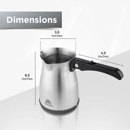 ETHNIQ Turkish Coffee Pot - Stainless Steel, 120V, 1 to 4 Cup Capacity, Coffee Maker with Foldable Handle for Home & Travel & on-off Button (Slow Brew) - color: Slow Brew