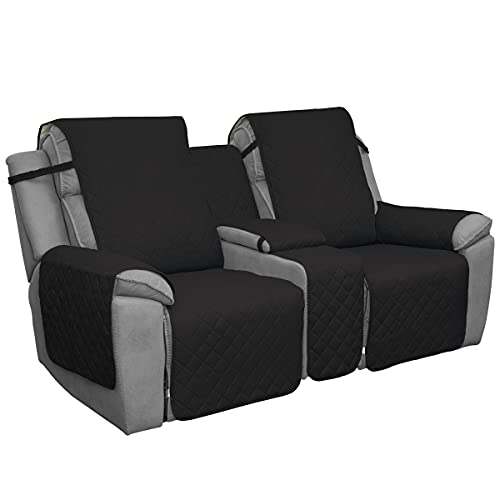 Easy-Going Loveseat Recliner Cover with Console, Reversible Couch Cover for Living Room, Split Sofa Cover for Each Seat with Elastic Straps for Kids, Dogs, Pets(2 Seater, Black/Beige) - color: Black/Beige, size: Recliner Loveseat