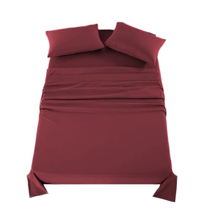 Kingnex Queen Sleeper Sofa Bed Sheets for 60x74 Pull Out Sofa Bed with 4-6 Deep Pocket Soft Double Brushed 1800 Microfiber 4 Piece Bedding Set Burgundy - color: Burgundy, size: Sleeper Sofa Queen