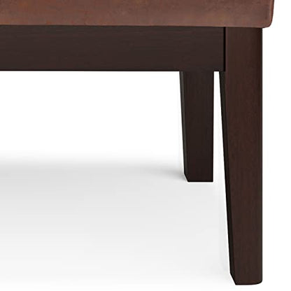 SIMPLIHOME Carlson Small Ottoman Bench - 27 inch Wide Upholstered Woven Fabric Rectangle Ottoman in Distressed Saddle Brown, Mid Century Modern Bench for Bedroom or Living Room with Padded Seat - color: Distressed Saddle Brown, style: Small Ottoman Bench