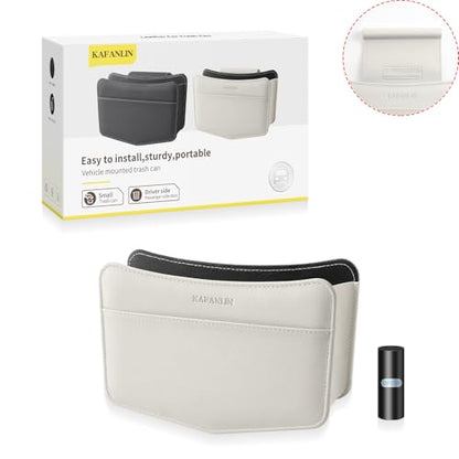 Car Trash Can Small Leather Vehicle Trash Bin Car Dustbin Garbage Organizer Holder with Trash Bag Foldable Mini Cars Storage Bag Container for Auto SUV Van Trucks (White,Glovebox Hanging) - color: white, style: Glovebox hanging