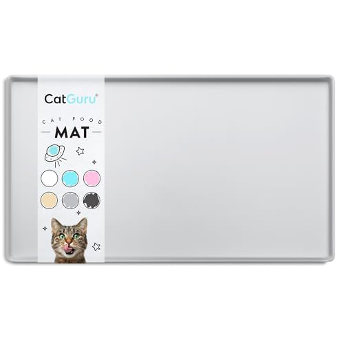 CatGuru Cat Food Mat, Small & Large Pet Feedingd Mat, 100% Waterproof Cat Mats for Food and Water, Silicone Mats for Pet Bowls, Non-Slip Placemat for Water Bowl or Fountain (Small, Silver) - color: Silver, size: S: 19" x 11"