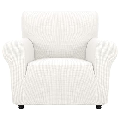 ZNSAYOTX Super Stretch Chair Slipcover Universal Sofa Chair Covers for Living Room Dogs Pet Furniture Protector Spandex Armchair Slipcovers with Anti Slip Foam Sticks (White, Chair) - color: White, size: Small (30"-47")