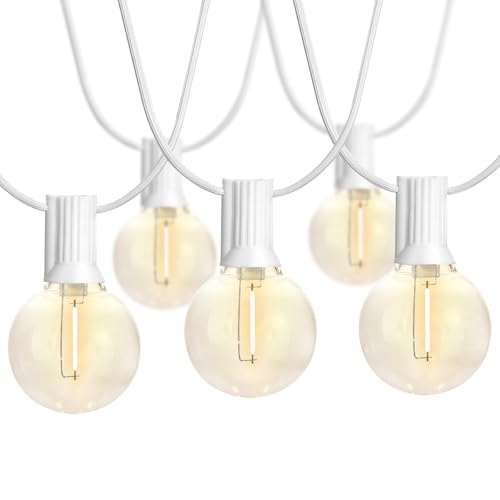 SUNTHIN White Outdoor String Lights, 48FT White Patio Lights with 25 G40 Shatterproof LED Bulbs(1 Spare), Waterproof Hanging Outside Lights for Porch, Deck, Garden, Pergola, Bistro - color: White, size: 48FT
