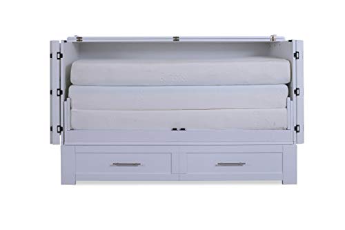 Daily Delight Murphy Cabinet Chest Bed with Charging Station & 6" Memory Foam Mattress, Queen (White) - color: White