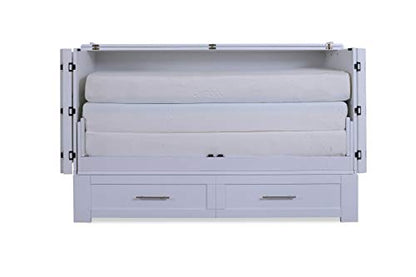 Daily Delight Murphy Cabinet Chest Bed with Charging Station & 6" Memory Foam Mattress, Queen (White) - color: White