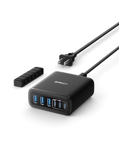 Anker Desktop Charger, Fast Charging USB C Charger with 112W Max 6-Port Desk Accessories for Home Office, Campatible with Multiple Devices, iPhone, iPad, MacBook, Galaxy and More (Cable Not Included) - color: Black