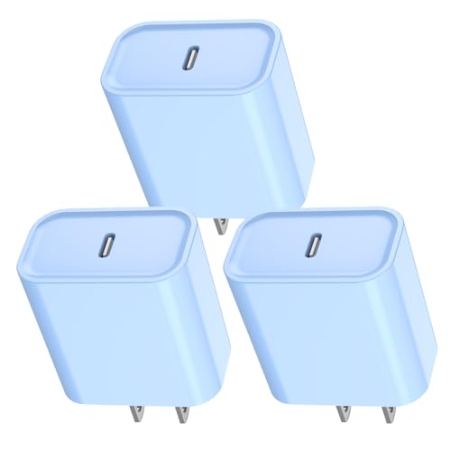 iPhone 16/15 Fast Charger Block, 20W【3Pack】 USB C Fast Charger Block Super Fast Type C Charging BlocksPlug PD Type C Adapter for iPhone 16 Pro Max/ iPhone15 Plus/14/13/12/11/AirPods/iPad Pro/Air/Mini - color: Blue