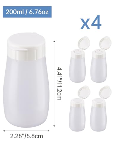 NiHome Dual-Hole Spice Bottles Set - Small & Large Hole Shakers for Powder and Granular Seasonings, BPA-Free Food-Grade Plastic, Transparent Sealed Jars for Camping, Picnic, BBQ (4PCS)