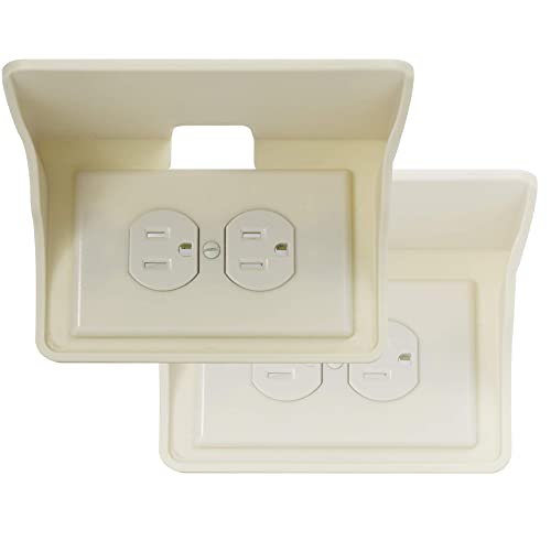 Power Perch Horizontal Outlet Shelf Organizer for Alexa Echo Dot Speakers, Phone - Wall Outlet Holder with Cord Storage Strap - Socket Shelf Bathroom Kitchen Counter Charging Station - Almond 2 Pack - color: Almond, size: Horizontal Outlet 2 Pack