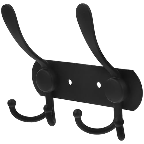 Beaupretty Wall Mounted Storage Hooks 3-Head Multi-Functional Black Metal Utility Rack for Kitchen Bathroom Bedroom, Household Towel and Key Organizer