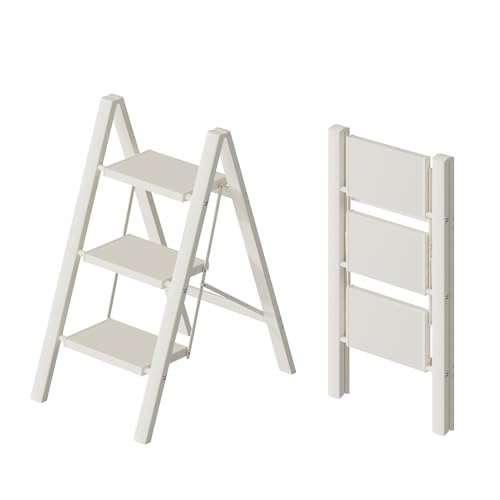 HillhutApex 3 Step Ladder, Lightweight Portable 3 Step Stool with Anti-Slip Wide Pedal, 330lbs Capacity Aluminum Ladder for Household,Office,Kitchen(White) - color: White, size: 3 Step
