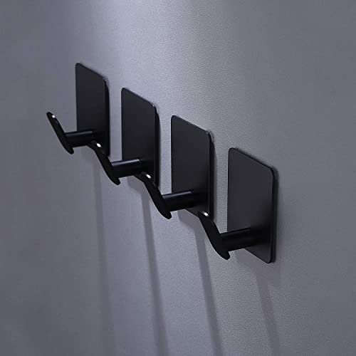 DELITON Adhesive Hooks - 4 Pack Towel/Coat Hooks Wall Hook Stick on Bathroom or Kitchen (Matte Black, Stainless Steel) - color: Black
