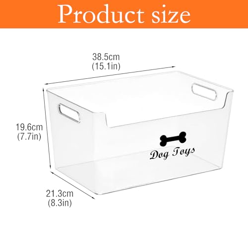 Morezi Dog Toy bin Basket Storage in Plastic Front Shallow Designed Dog Toy Organizer Great for Collecting pet chew Toys leashes Clothing in Living Room Area playroom Closet Shelf Gift Basket