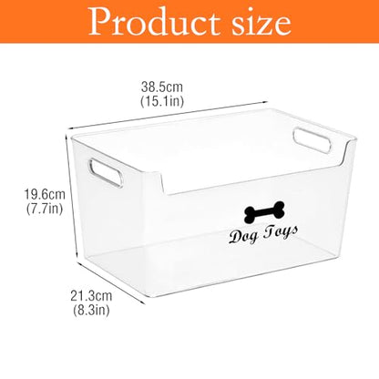 Morezi Dog Toy bin Basket Storage in Plastic Front Shallow Designed Dog Toy Organizer Great for Collecting pet chew Toys leashes Clothing in Living Room Area playroom Closet Shelf Gift Basket