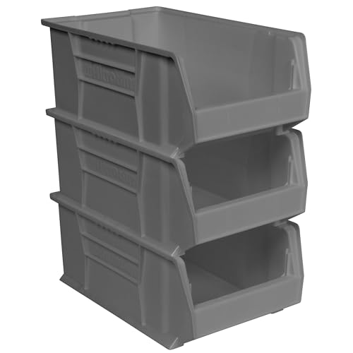 Akro-Mils 30281 Super-Size AkroBins Plastic Storage Bins, Space-Saving Stackable Bins for Garage, Classroom, Warehouse Organization, 20" L x 12" W x 8" H, Grey, 3-Pack - color: Grey