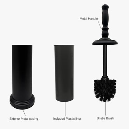 Metal Toilet Bowl Brush with Holder Premium Bathroom Cleaning Set Rustproof Hygienic Durable Elegant Finish - color: Matte Black