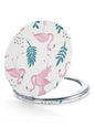 OMIRO 1X/10X Compact Magnifying Mirror, Unique Painting Pocket Mirror with Classical PU Leather (Round, Pink Flamingos) - color: Pink Flamingos