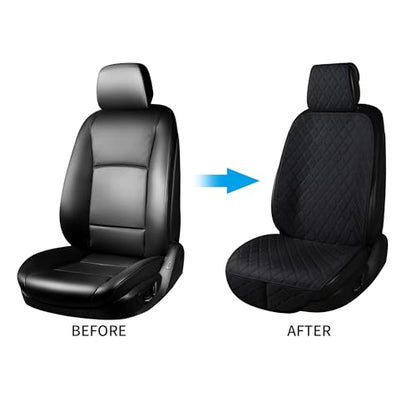 ENOGE Linen Car Seat Cover, Front Car Seat Covers, Driver Seat Protector with Soft & Breathable Cloth Fabric for All Seasons Universal Fits Most Automotive, Van, SUV, Truck (Black, 1 Front) - color: Linen-Black-3