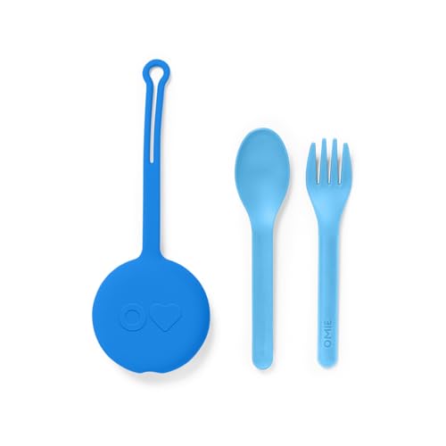 Omie OmieBox Kids Utensils Set with Case - 2 Piece Plastic, Reusable Fork and Spoon Silverware with Pod for Kids (Blue) - color: Capri Blue, size: Age: 3+ Years