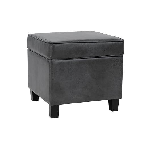 HomePop Square Ottoman with Lift Off Top - Gray Faux Leather Small - color: Grey
