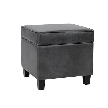 HomePop Square Ottoman with Lift Off Top - Gray Faux Leather Small - color: Grey