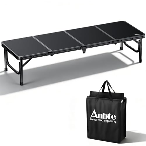 Anbte 4ft Low Folding Picnic Table, Thicker Aluminum Small Camping Table with Storage Bag, Portable Handle, Lightweight, for Camping Beach Party Picnic Floor, 45.67" x 15.7" x 10.3", Black - color: Black, size: 45.67" x 15.7" x 10.3"