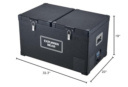 Explorer Bear 12 Volt Refrigerator 12V Car Fridge 12/24V DC 110-240V AC Portable Freezer Compressor Cooler 0℉-50℉ 3-Year Warranty for Truck Van RV SUV Boat Trailer Travel Road Trips Camping… - size: 75L Dual Zone