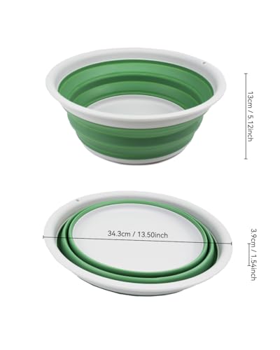 SAMMART 7.5L (1.98 Gallon) Collapsible Tub - Foldable Dish Tub - Portable Washing Basin - Space Saving Plastic Washtub (Light Grey/Dark Sea Green)