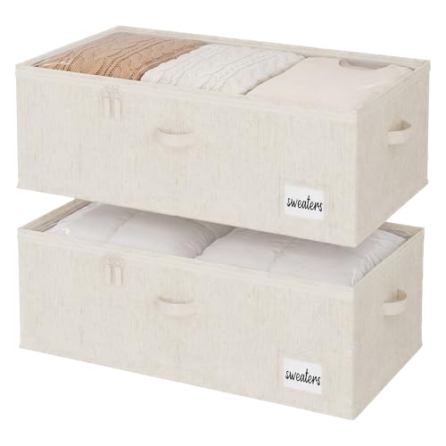 StorageWorks Under Bed Storage Bins, 10" Underbed Storage Containers with Clear Lid, Handles and Label Holder, 20.5 Gallon Storage Box for Clothes, Bedding, Blankets, Shoes, Baby Clothes, 2 Pack - color: Off-White