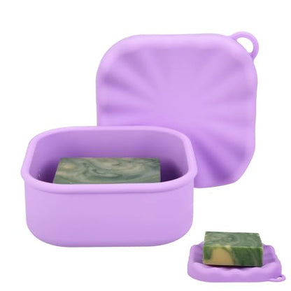 Square Travel Soap Case, Bar Soap Holder for Dr Squatch, Silicone Soap Case with Soap Saver, Portable Shampoo Bar Soap Box for Shower, Travel, Camp (Light Purple) - color: Light Purple