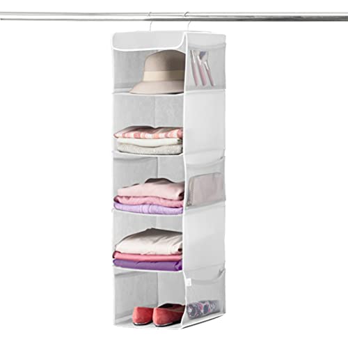 ZOBER Hanging Closet Organizer, 5-Shelf - Hanging Storage Organizer Shelves for Clothes, Towels, Toys - College Dorm Room, Nursery, & Home Closet - color: White