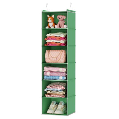 MAX Houser 6-Shelf Hanging Closet Organizer, Hanging Storage Shelves with 2 Sturdy Hooks Space-Saving for Bedroom, Foldable (Green) - color: Green