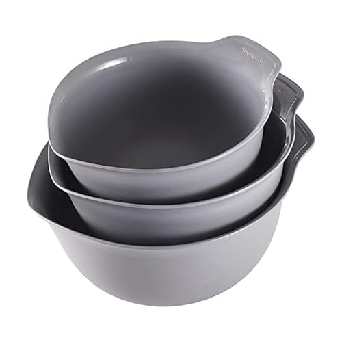 KitchenAid Universal Nesting Plastic Mixing Bowls, Set Of 3, 2.5 quart, 3.5 quart, 4.5 quart, Non Slip Base with Easy Pour Spout to Reduce Mess, Dishwasher Safe, Gray - color: Gray, size: Set of 3
