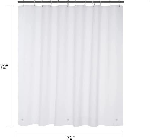 White Shower Curtain Liner 72 x 72 inch Plastic Shower Liner Washable Inside Shower Curtain Liner PEVA Shower Curtains for Bathroom with Magnets and Rustproof Metal Grommet Holes - color: Pure White, size: 72"W x 72"L (Pack of 1)
