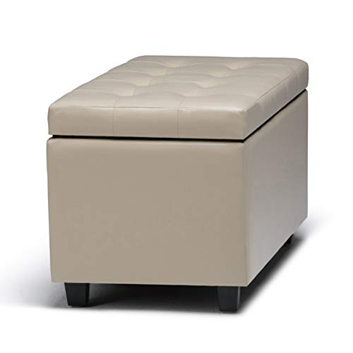 SIMPLIHOME Cosmopolitan Storage Ottoman - 34 inch Wide Upholstered Vegan Leather Rectangle Storage Ottoman Bench in Satin Cream, Transitional Tufted Ottoman for Living Room with Lift-Up Lid - color: Satin Cream