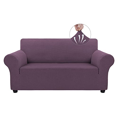 Asnomy Sofa Covers for 2 Cushion Couch Stretch loveseat Covers Slipcovers, Pet Protector Furniture Covers for Dogs Cats Spandex Jacquard Fabric Small Checks （Medium，Gray Purple） - color: Gray Purple, size: Medium