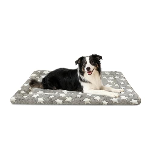 Dog Bed Mat, Dual-Sided Dog Crate Bed Mat - Ultra Soft & Machine Washable Kennel Pad for Large Dogs, All-Season Comfort Pet Bed for Crates, Travel, and Home, Star Gray, 35 x 23 Inch - color: Star Gray, size: Large 35 x 23 x 1.5 in