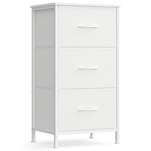 SONGMICS BELLAH Collection - Dresser for Bedroom, Chest of Drawers, Storage Organizer Unit, Closet, Entryway, Steel, 3 Drawers, Modern, Cloud White and Snow White ULGS313W01S - color: Cloud White + Snow White, size: 11.8"D x 15.6"W x 29"H (3 Drawers)