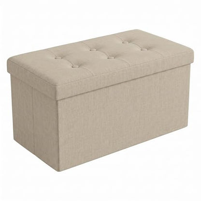 HOME DESIGN Florence 30" Upholstered Folding Storage Bench, Tufted Top, Space-Saving Storage, Beige Linen Fabric - color: Beige Linen