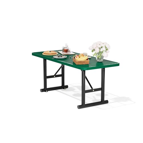 6FT Metal Picnic Tables for Outdoors, Commercial Rectangular Picnic Table for Outside, Park, Campfield, Patio, Garden, Yard, Thermoplastic Coating, Surface Mounted, Green - color: Green, size: 6FT Table