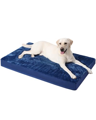 KSIIA Orthopedic Dog Crate Bed Waterproof Dog beds for Large Dogs Deluxe Plush Washable Pet Mat with Egg Crate Foam & Removable Cover, 35 x 22 Inch, Blue - color: Blue, size: 35.0"L x 22.0"W x 3.0"Th