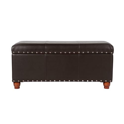 HomePop 40" Faux Leather Storage Cocktail Bench - Espresso - color: Espresso Brown