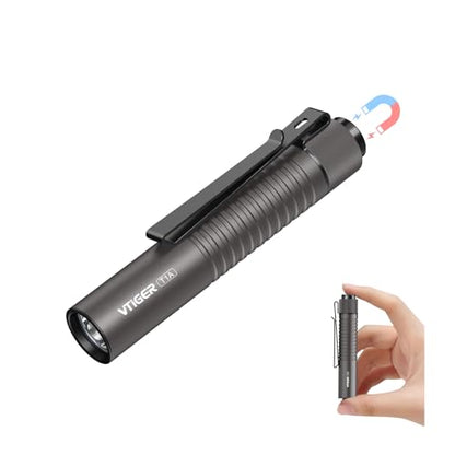 VTIGER T1A Mini Pocket EDC Flashlight with Clip,1300 Lumen Compact AA Rechargeable LED Little Flashlights, Super Bright Tail Switch Small Flash Light with Magnet for Camping,Hiking,Outdoor,Emergency - color: Brown
